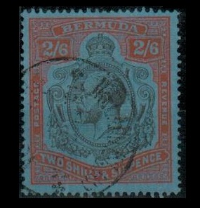 BERMUDA - 1930 2/6d grey black and pale orange vermilion used at Ireland Island.  SG 89h.