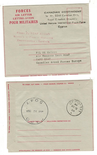CYPRUS - 1965 FORCES AIR LETTER (no message) addressed to CAPO 5047.