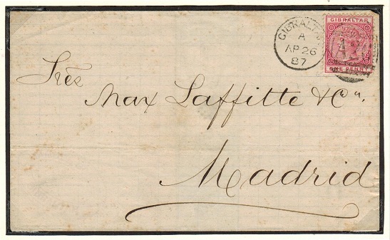 GIBRALTAR - 1887 1d rate wrapper addressed to Spain.