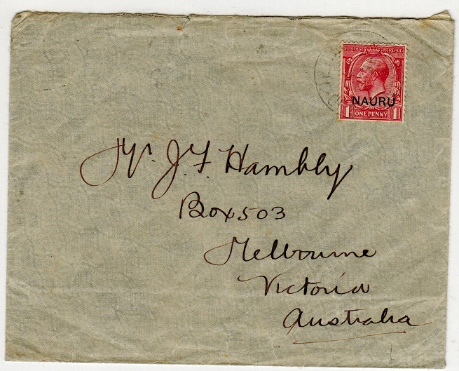 NAURU - 1917 1d rate cover to Australia used at PLEASANT ISLAND.