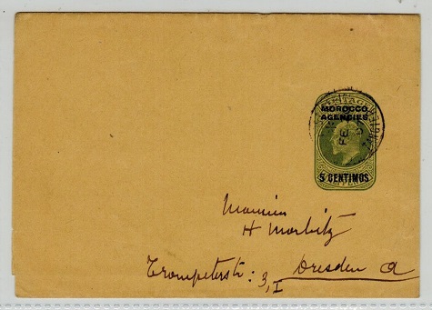 MOROCCO AGENCIES - 1906 5c on 1/2d postal stationery wrapper used at TANGIER.  H&G 6.