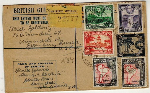 BRITISH GUIANA - 1939 6c blue RPSE uprated to US zone in Germany. H&G 12.