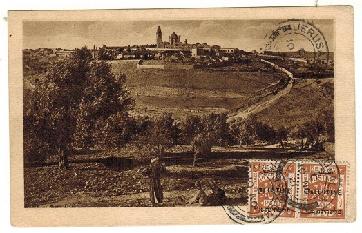 PALESTINE - 1921 6m rate postcard use to France used at JERUSALEM.