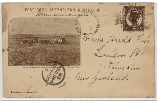 QUEENSLAND - 1898 1d chocolate PSC to New Zealand used at THURSDAY ISLAND.  H&G 10.
