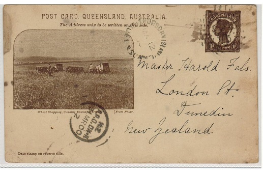 QUEENSLAND - 1898 1d chocolate PSC to New Zealand used at THURSDAY ISLAND. H&G 10.