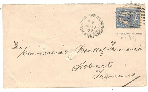 QUEENSLAND - 1907 2d rate cover to Tasmania used at THURSDAY ISLAND.