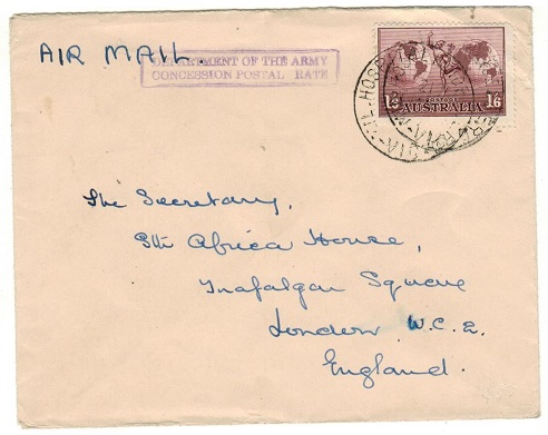 AUSTRALIA - 1944 1/6d rate concessionary cover to UK used at MIL.HOSPITAL HEIDE.