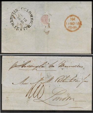 CEYLON - 1848 use of outer wrapper to UK struck COLOMBO/STEAMER LETTER.