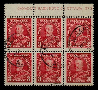 CANADA - 1935 3c scarlet OTTAWA No.2 imprint used block of six.  SG 343