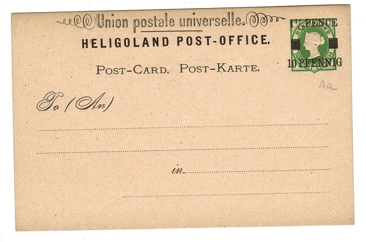 HELIGOLAND - 1879 1 1/2p/10pfg black on green PSC unused.  H&G 4.