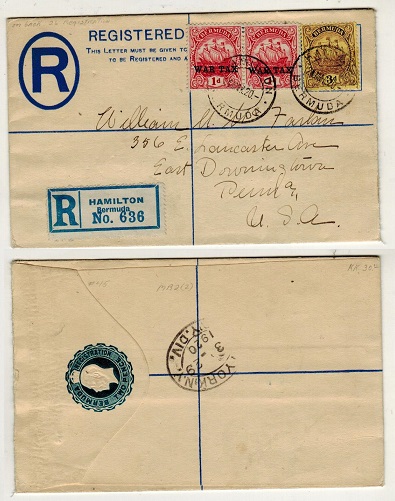 BERMUDA - 1912 3d blue RPSE uprated with 3d+1d 