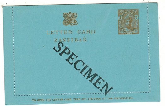 ZANZIBAR - 1926 3c brown orange postal stationery letter card unused with SPECIMEN h/s.  H&G 4.