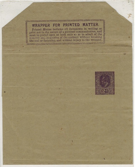 CEYLON - 1903 2c violet postal stationery wrapper unused.  H&G 5.