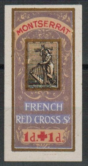 MONTSERRAT - 1916-17 1d+1d FRENCH RED CROSS charity label.