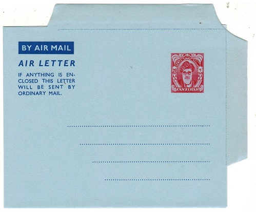 ZANZIBAR - 1953 20c carmine AIR LETTER unused.  H&G 1.