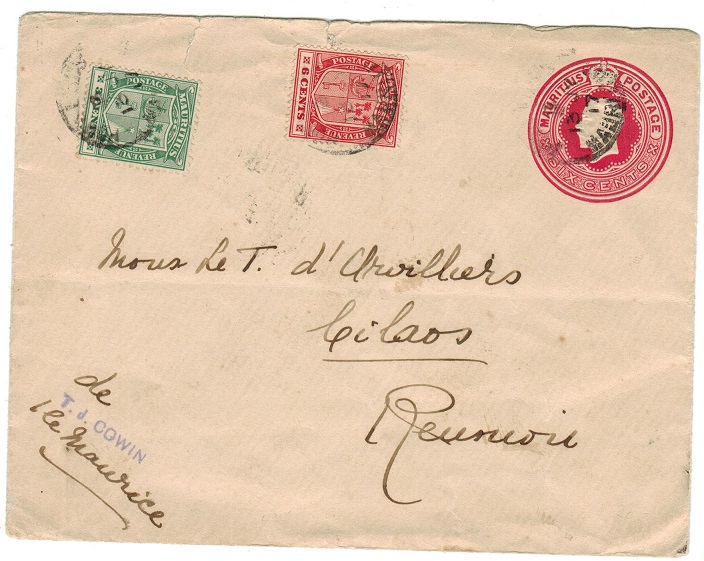 MAURITIUS - 1904 6c carmine PSE uprated to Reunion.  H&G 23.