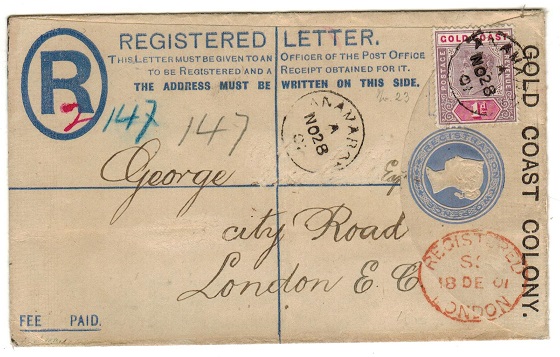 GOLD COAST - 1894 2d ultramarine RPSE uprated to UK used at ANAMABOE.  H&G 5.