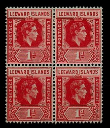 LEEWARD ISLANDS - 1948 1d red mint block of four with DI FLAW.  SG 99ca.