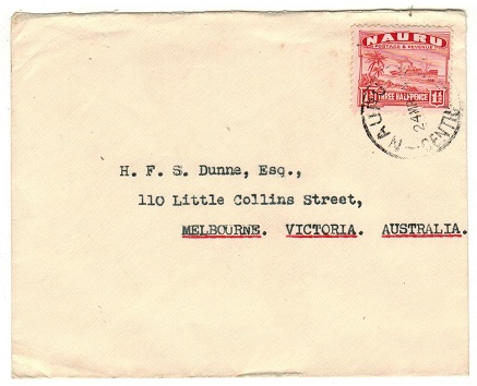 NAURU - 1939 1 1/2d rate cover to Australia.