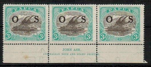 PAPUA - 1931 3d black and blue-green fine mint JOHN ASH imprint 