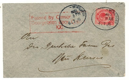 SOUTH WEST AFRICA - 1916 1d rate PASSED BY CENSOR/100 local cover used at WINDHOEK.