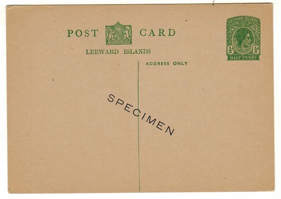 LEEWARD ISLANDS - 1938 1/2d green PSC unused struck SPECIMEN.  H&G 16.