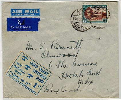 GOLD COAST - 1942 1/3d rate cover to UK with 