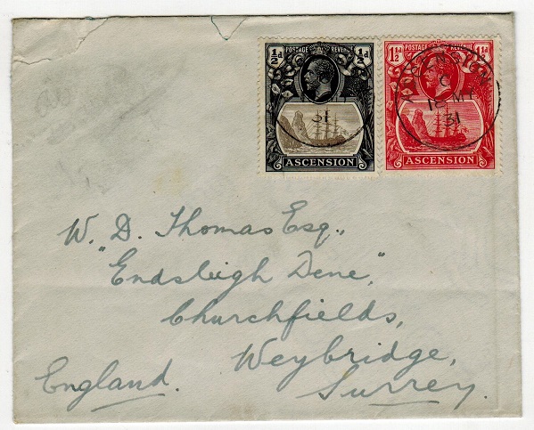 ASCENSION - 1931 2d rate cover to UK.