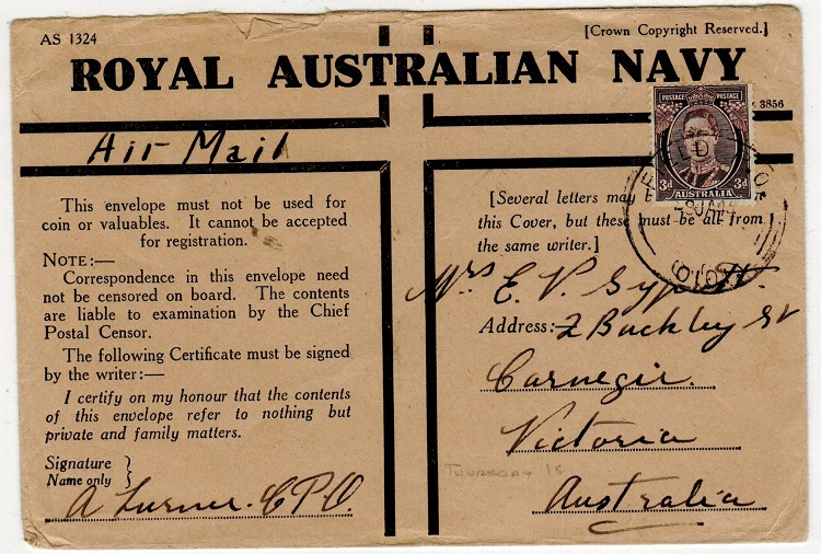 AUSTRALIA - 1945 3d rate use of 