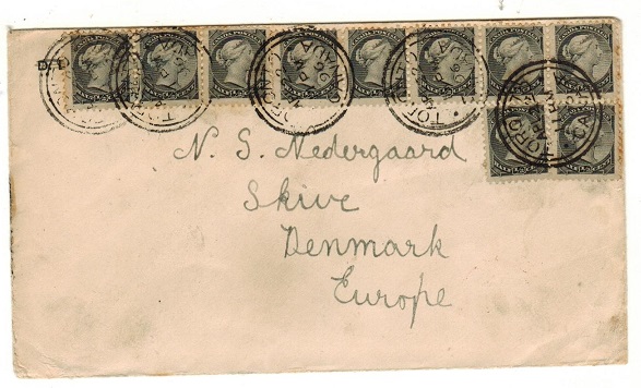 CANADA - 1896 5c rate (1/2a x10) cover to Denmark used at TORONTO.