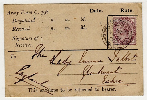 TRANSVAAL - 1900 1d rate use of ARMY FORM C.398 used at FPO/13 used at Germiston.