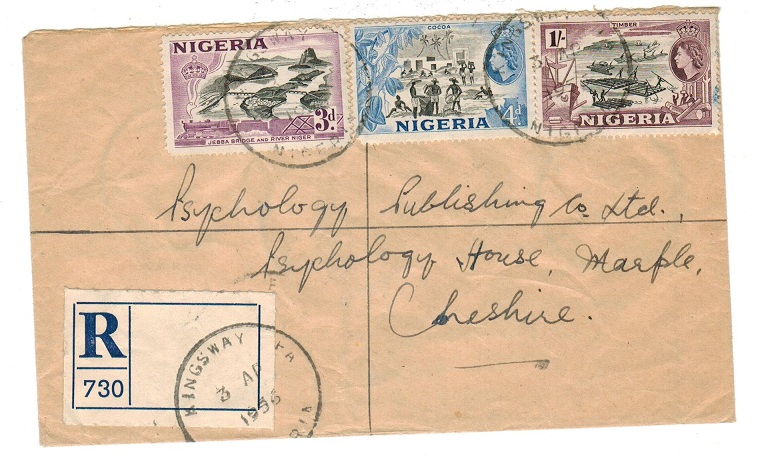 NIGERIA - 1956 registered cover to UK cancelled by KINGSWAY PA 