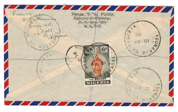 NIGERIA - 1956 registered cover to UK cancelled by IDUMAGO BO 