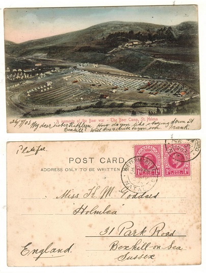NATAL - 1903 St.Helena postcard marked 