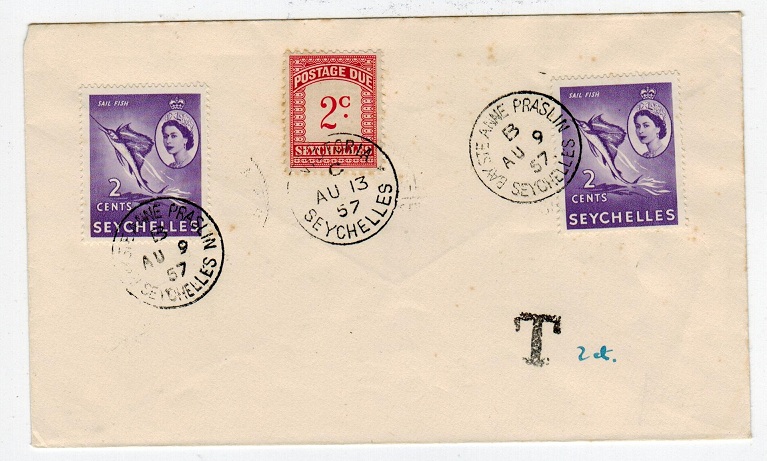 SEYCHELLES - 1957 philatelic cover with 2c POSTAGE DUE usage.