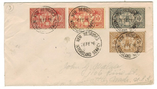 NEW HEBRIDES - 1936 French franked cover to USA used on INTERISLAND SERVICE.