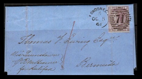 BERMUDA - 1861 inward 6d rate entire from UK.