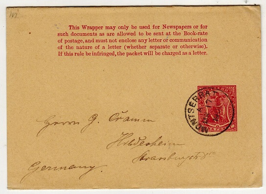 MONTSERRAT - 1903 1d carmine postal stationery wrapper used to Germany.  H&G 2.