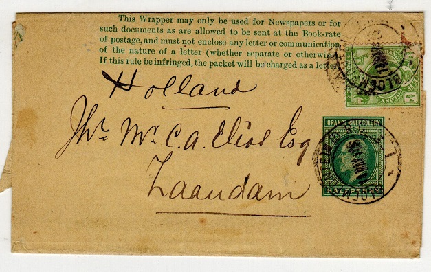 ORANGE RIVER COLONY - 1902 1/2d green uprated postal stationery wrapper to Holland.  H&G 1.