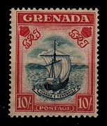 GRENADA - 1938 10/- steel blue and carmine. Fine mint. SG 163.