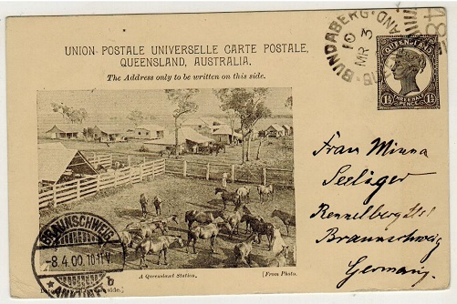 QUEENSLAND - 1898 1 1/2d black illustrated PSC to Germany used at BUNDABERG. H&G 11.