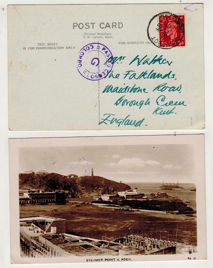 CEYLON - 1939 GB 1d rate postcard use cancelled COLOMBO PAQUEBOT with COLOMBO/G censor mark.