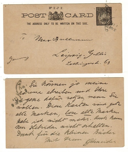 FIJI - 1895 1d black PSC to Germany used at LEVUKA.  H&G 1.