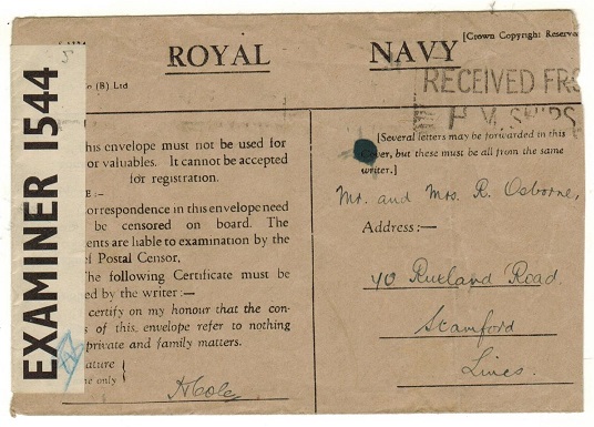BERMUDA - 1942 (circa) censored use of ROYAL NAVY honour envelope to UK.