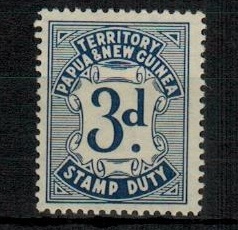 PAPUA - 1952 3d blue STAMP DUTY adhesive in fine fresh mint condition. 