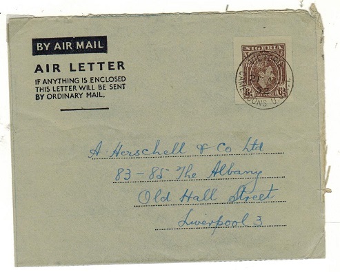CAMEROONS - 1952 use of Nigerian 6d air letter to UK used at VICTORIA/CAMEROONS U.U.K.T.