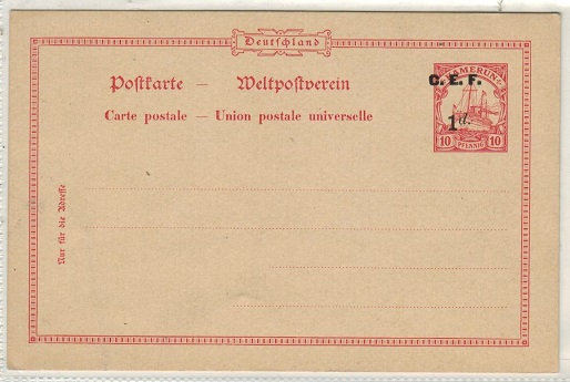 CAMEROONS - 1915 1d on 10pfg red PSC unused with MISPLACED 