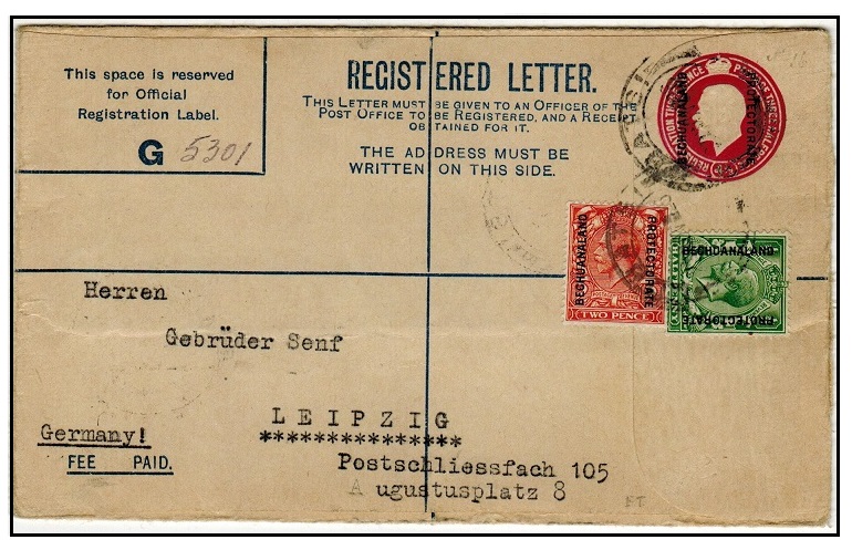 BECHUANALAND - 1925 3d + 1 1/2d red-violet uprated RPSE used at LOBATSI.  H&G 16.