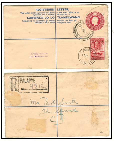 BECHUANALAND - 1932 4d carmine rose uprated RPSE used at PALAPYE.  H&G 17.