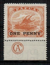 PAPUA - 1917 ONE PENNY on 6d orange brown mint 